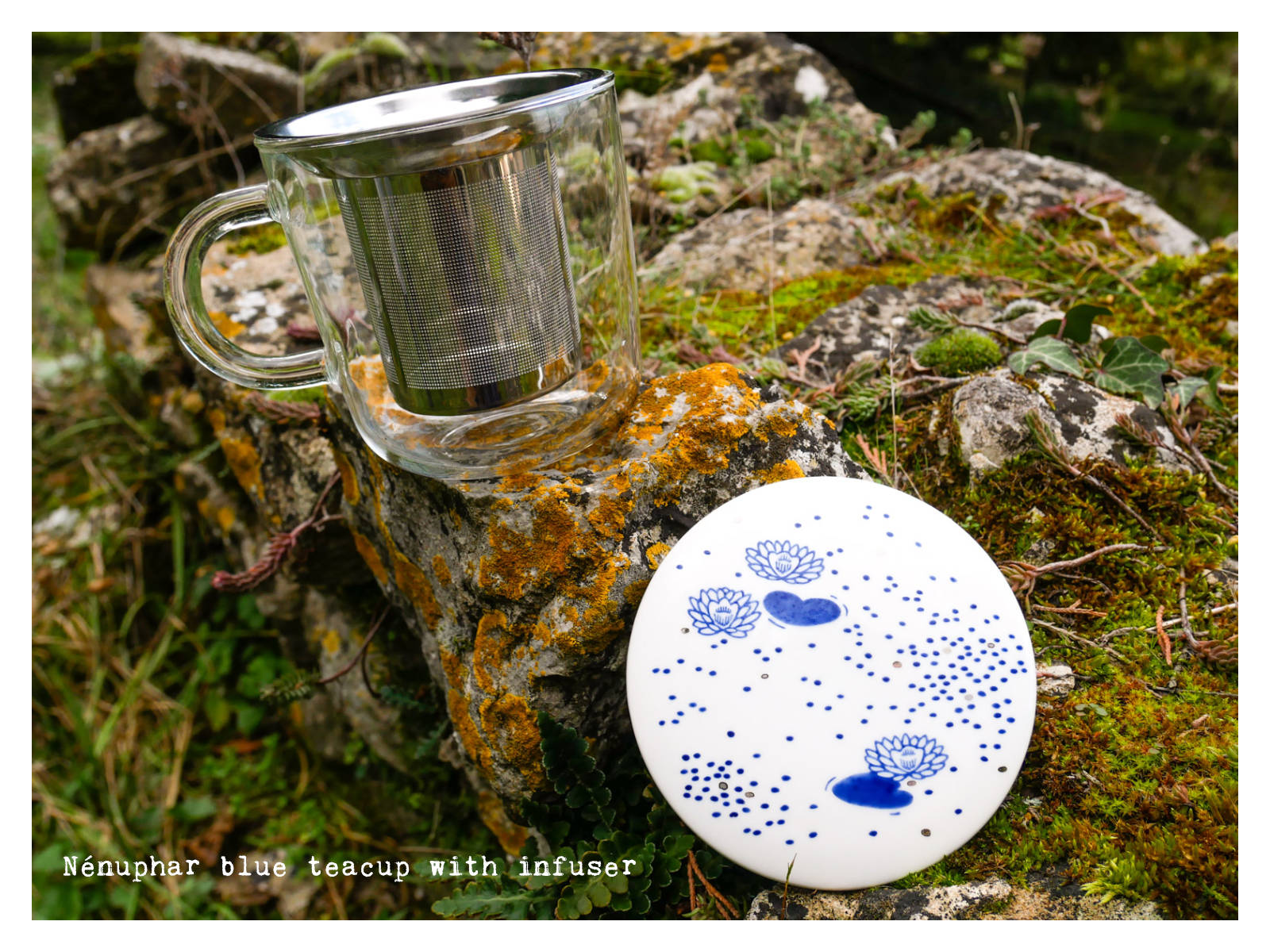 “Nénuphar” blue teacup with infuser from “Enchanteresse”, a collection of painted porcelains by messalyn.