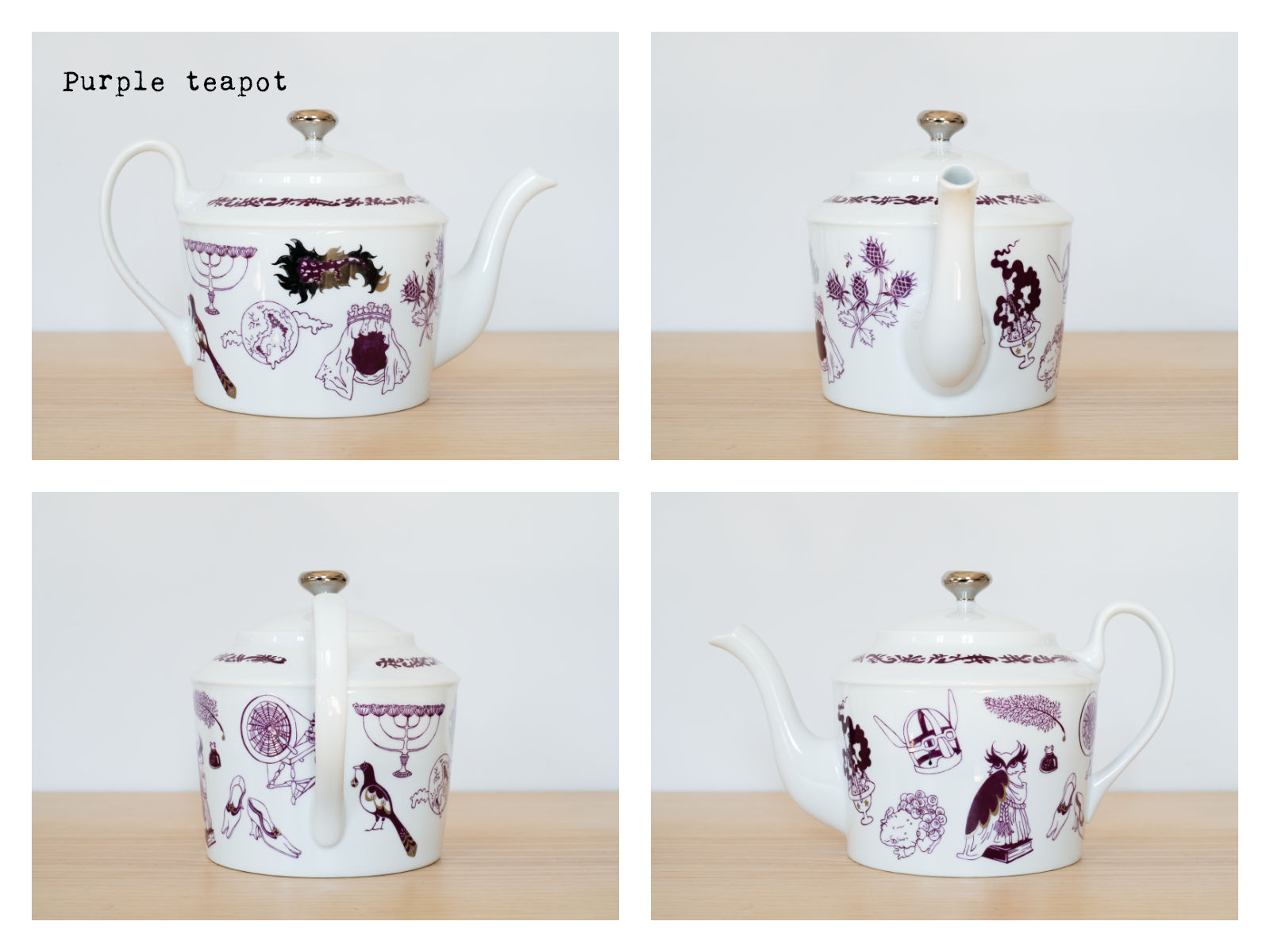 Purple coffee pot from “Enchanteresse”, a collection of painted porcelains by messalyn.