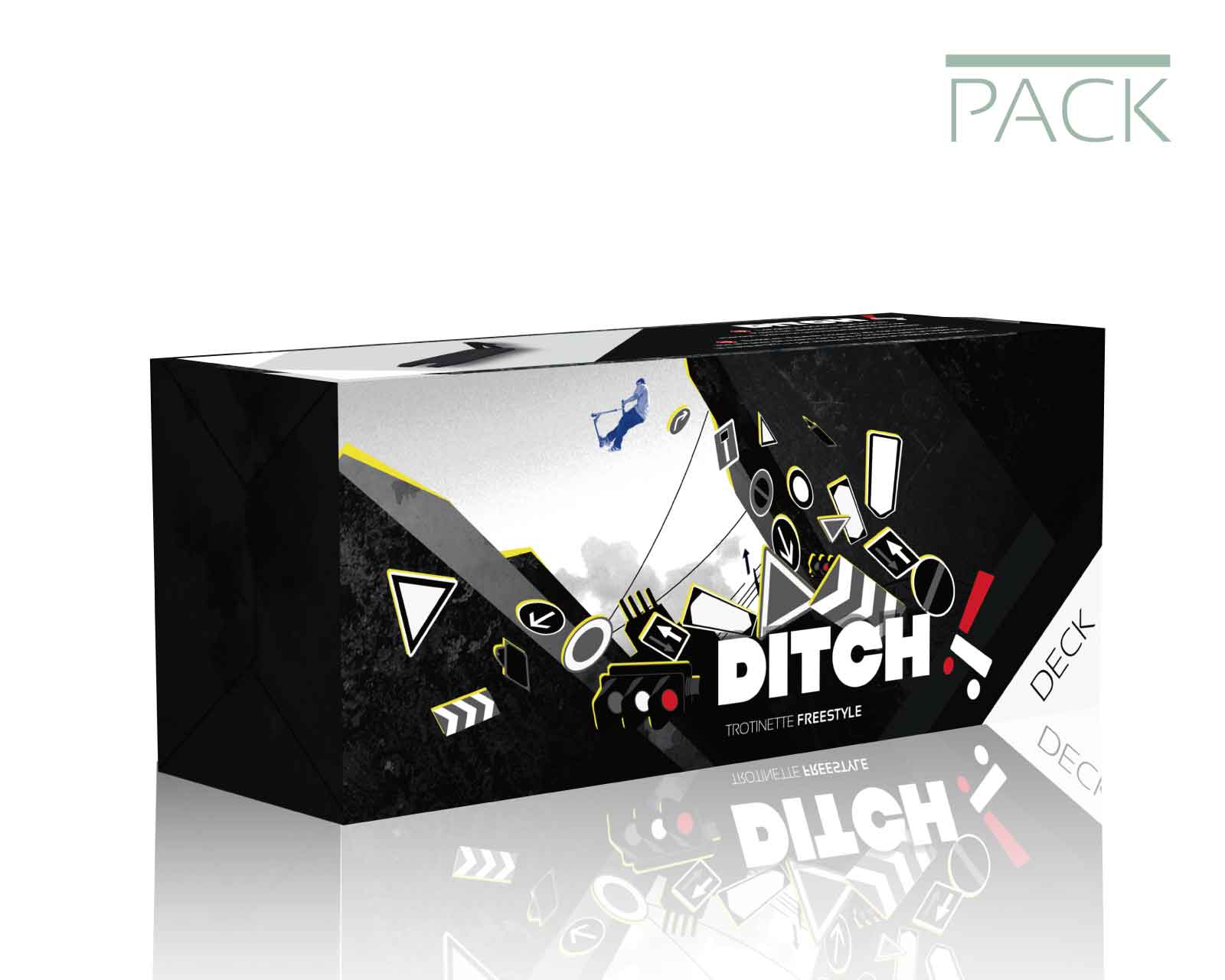 Packaging for a school assignment handled over by the actual freestyle scooter brand "Ditch".