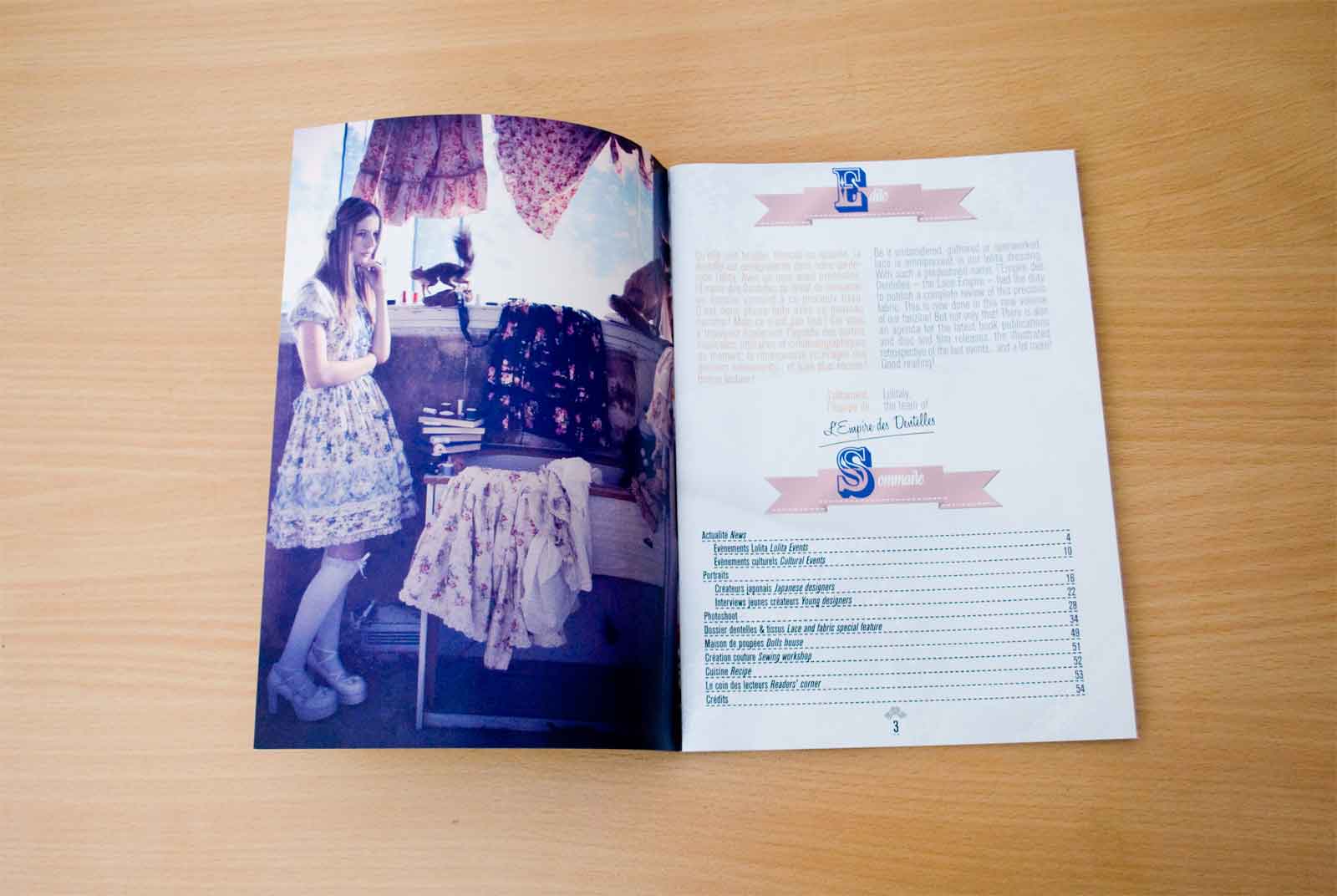 Slide 2/6 of my work on the lolita fashion publication "L'Empire des Dentelles #5" magazine layout.