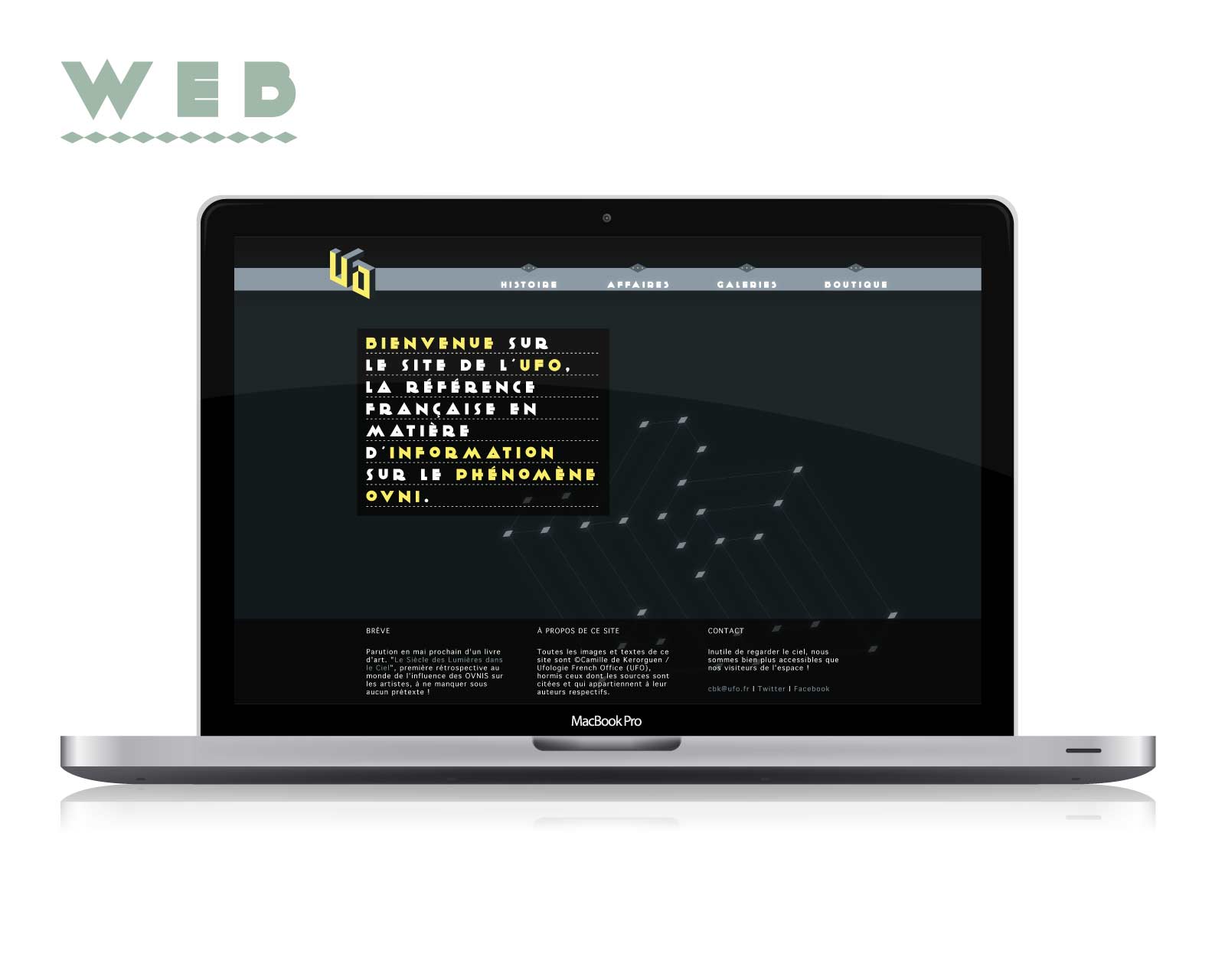 Web design for a school assignement to create the whole visual identity for a fictive worker in the career field of our choice, here an ufologist.