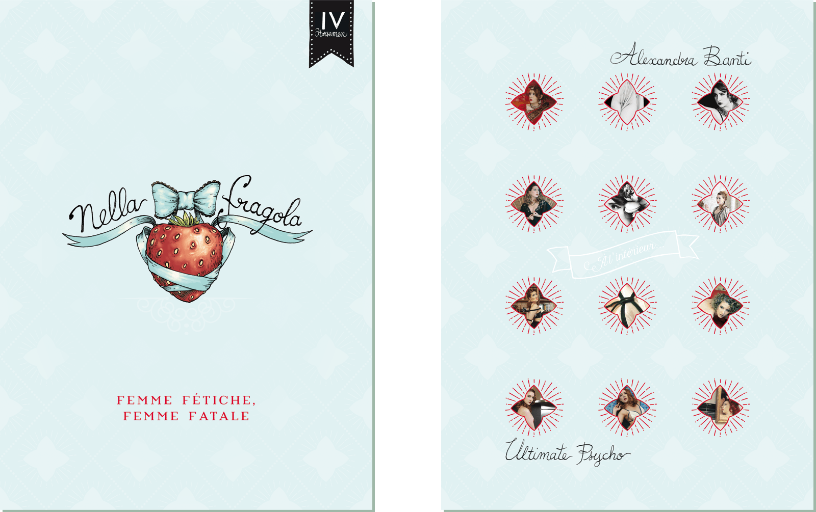 Nella Fragola Portfolio Folder Front and Back Cover, and base for her current visual identity.
